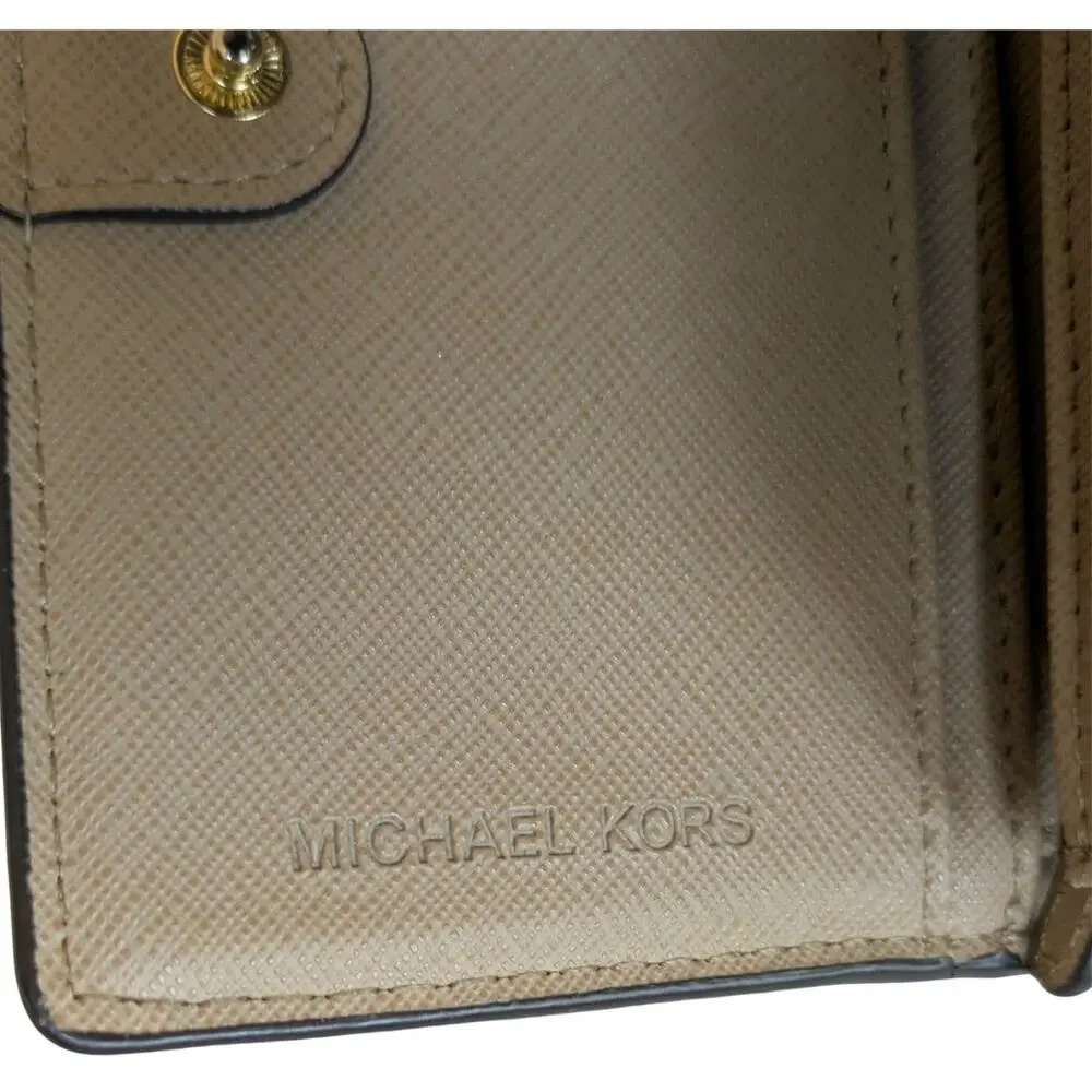 Michael Kors Fulton Leather Wallet Tan Beige Bifold Fulton Logo Organizer NEW